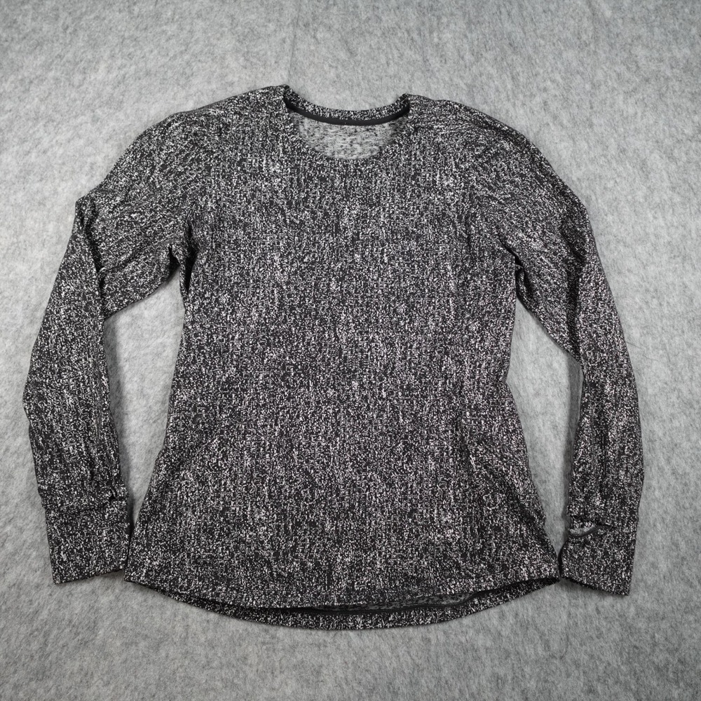 Lululemon Top Women 12 Black White Extra Mile Long Sleeve Running Crew Neck
